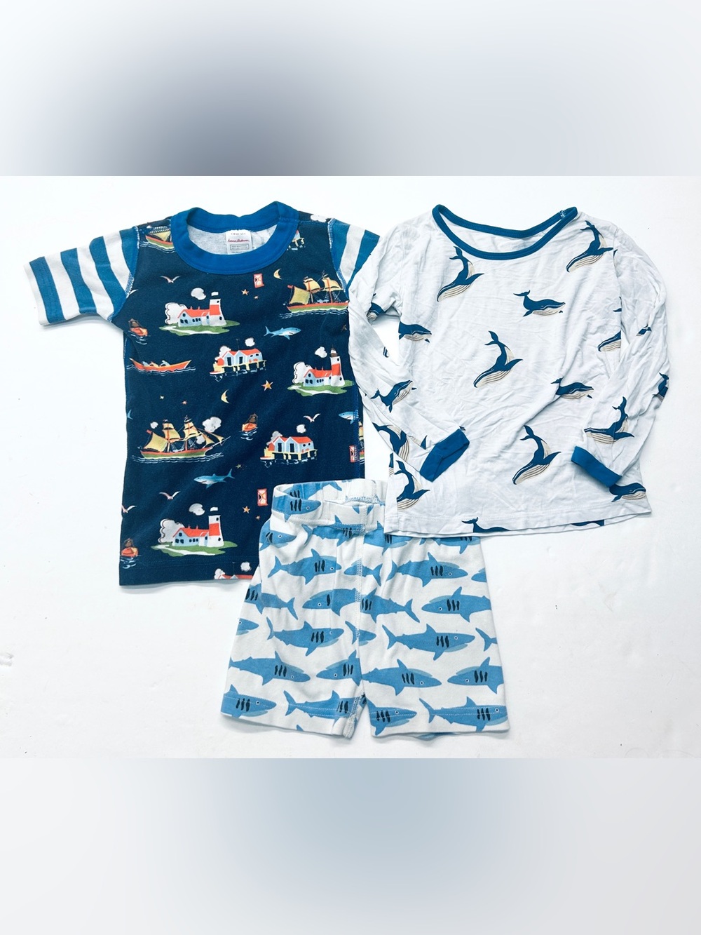 Boys Pajama Set Bundle Lot Hanna Andersson Kyte Baby Ocean Nautical Theme Shark